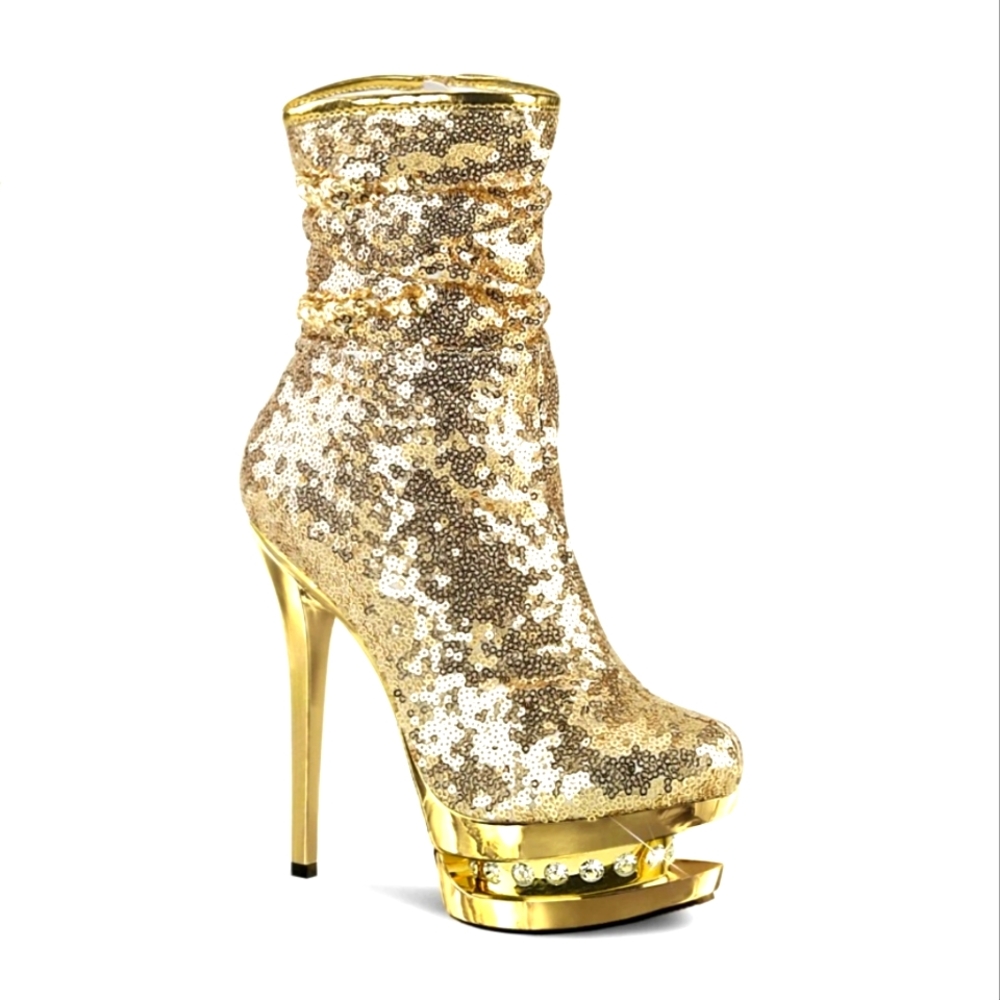 Pleaser Blondie Gold Sequin Platform Heels